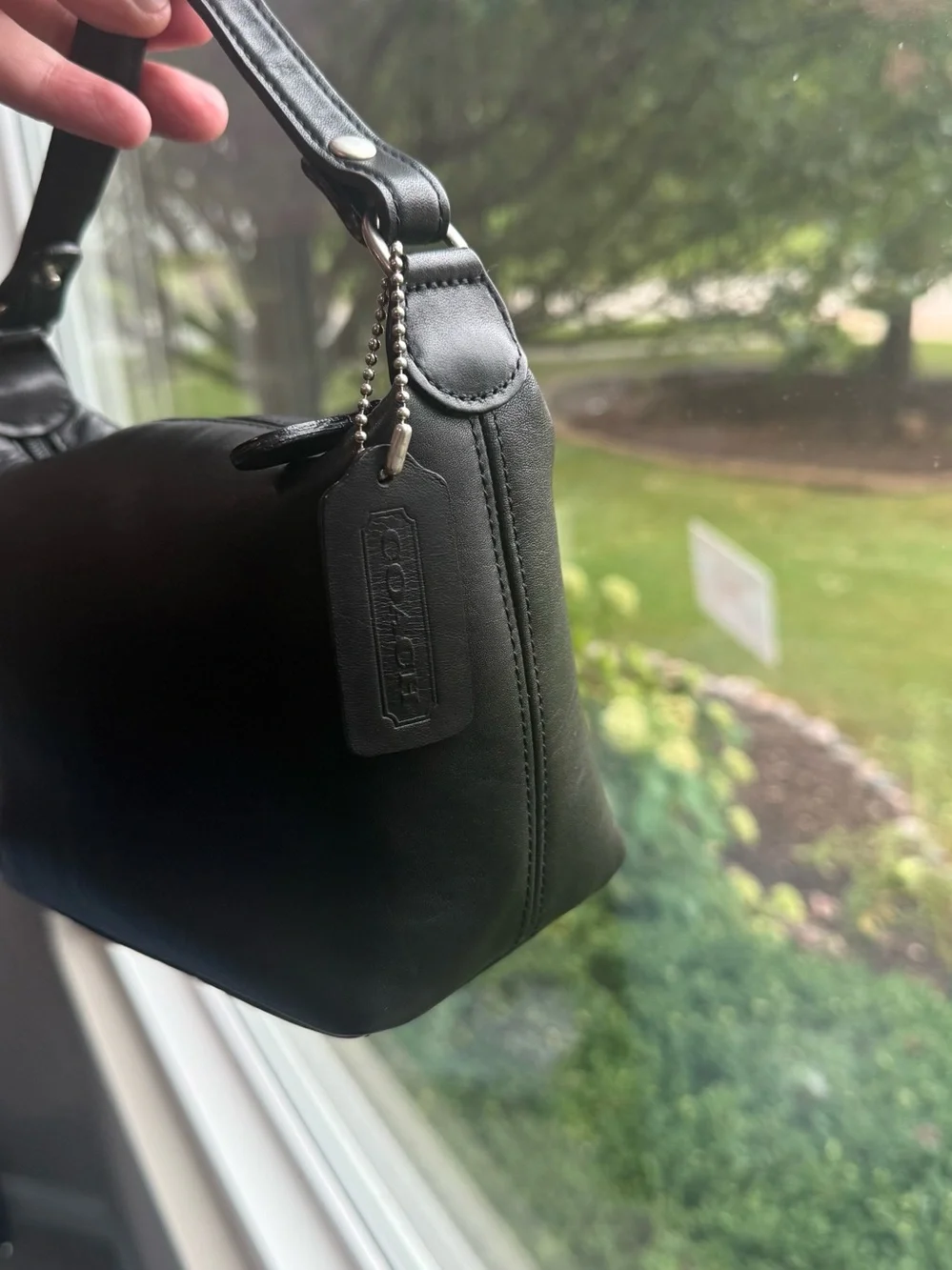 Vintage Coach Black Leather Classic Pouch Wristlet Top Handle Mini Purse